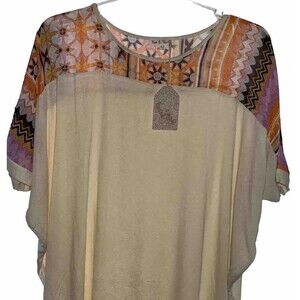 M/L Hem & Thread junior Aztec blouse rayon/polyester/spandex multicolor hand was